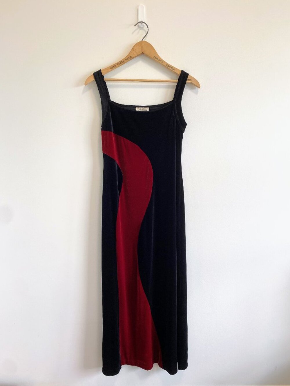 Vintage Holt Renfrew Black + Red Velour Formal Maxi Dress / 90s